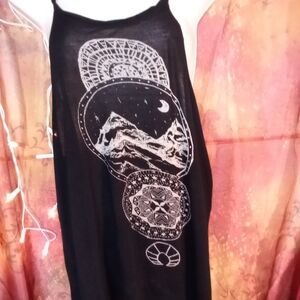 Black Tank Top with White Celestial Graphic